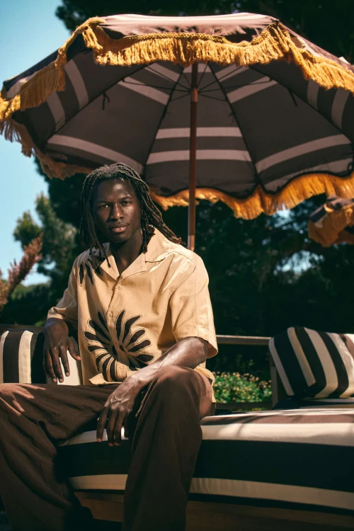 Leżanka outdoor, drewno tekowe, stracciatella