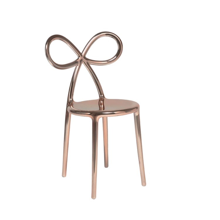 Zestaw 2 krzeseł Ribbon metalowych różowo złotych
