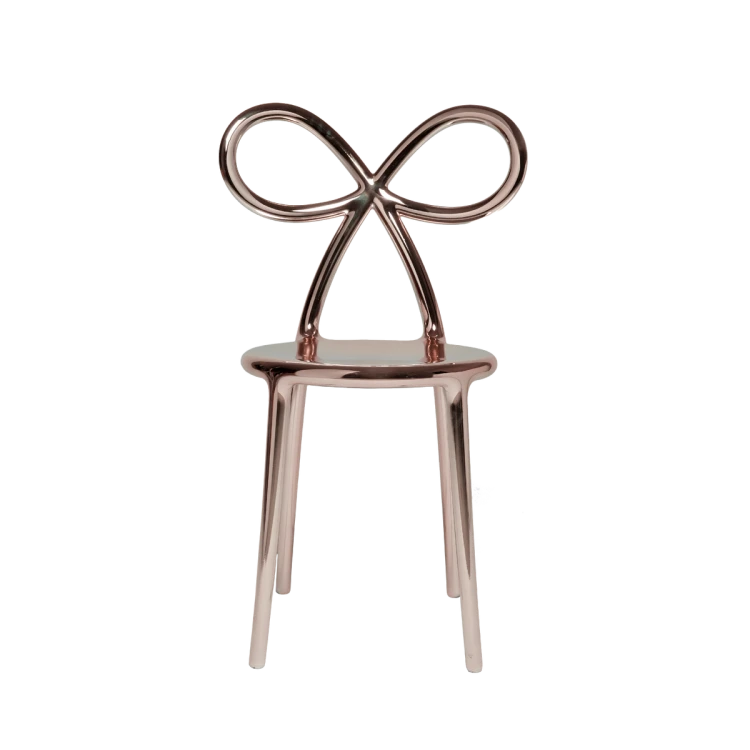 Zestaw 2 krzeseł Ribbon metalowych różowo złotych