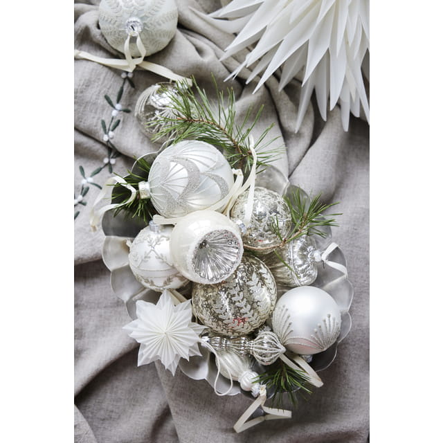 Lene Bjerre-szklana bombka vintage Heving 8 cm biała