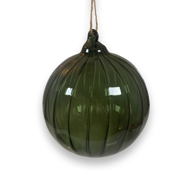CASA CARINA-szklana zielona bombka w paski 7 cm