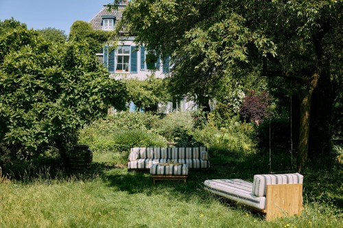 HKLIVING-Sofa outdoor drewno tekowe chalkstripe