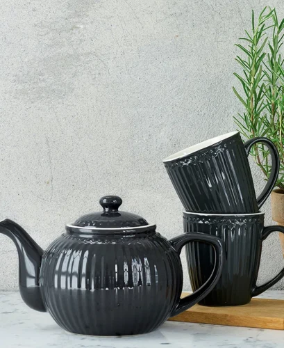GreenGate-ceramiczny dzbanek do herbaty ALICE dark grey