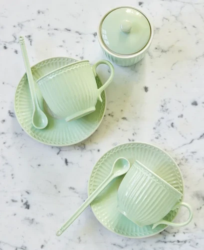 GreenGate-ceramiczna filiżanka z talerzykiem ALICE pale green