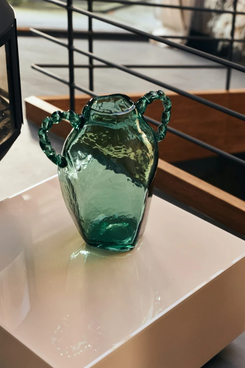 HKLIVING - szklany wazon Amfora sapphire 34 cm z uszami