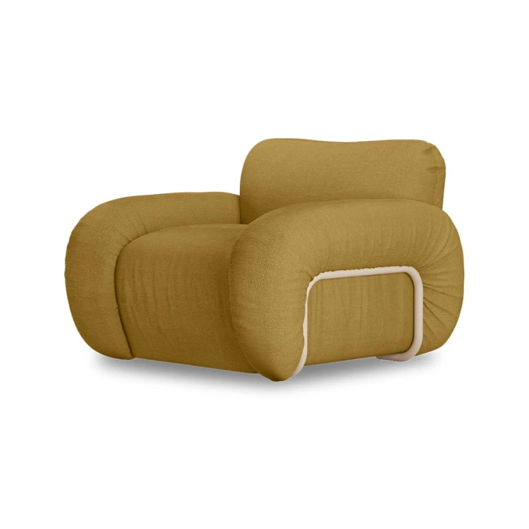 HKLIVING -Fotel wypoczynkowy ARC rama piaskowa burnt ochre linen