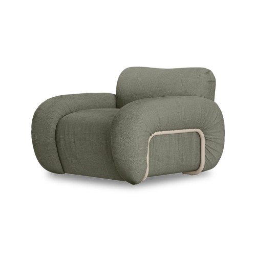 HKLIVING -Fotel wypoczynkowy ARC rama piaskowa army green linen