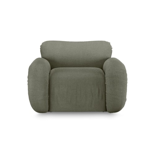 HKLIVING -Fotel wypoczynkowy ARC rama jesionowa army green linen