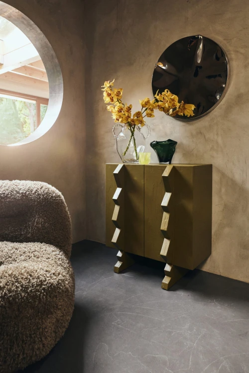 HKLIVING - Szafka Forma olive green z wyrazistymi uchwytami