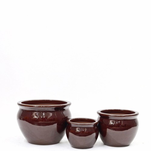 Lauvring - zestaw niskich brązowych donic ogrodowych szkliwionych Blanka